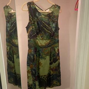 Sleeveless Olive Green Floral Midi Dress